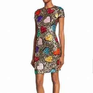 NWT Size 8 Alice & Olivia Nat Heart Detail Sequin Cap Sleeve Cocktail Dress